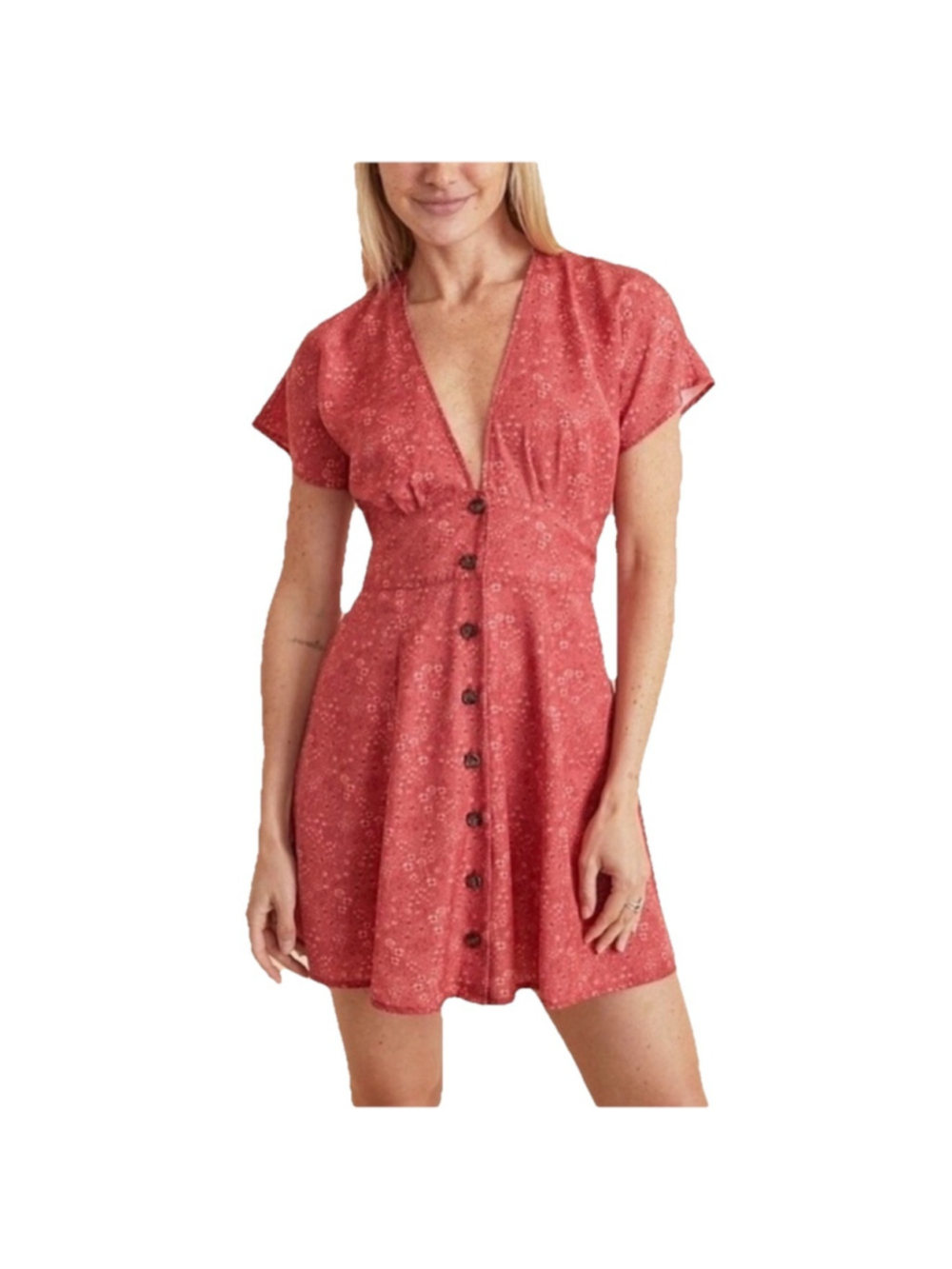 Marine Layer Camila Mini Dress XS Red Ditsy Floral Boho Hippie Cottagecore Beach